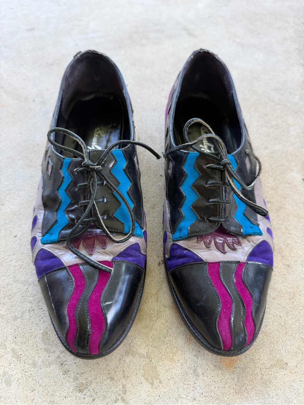 Beverly Feldman Vintage Leather Colorful Patchwork Oxford Shoes Women’s 9.5 - Picture 3 of 15